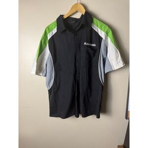 Vintage Grand Prix Kawasaki Shirt Mens M Black Pit Crew Racing Button Up